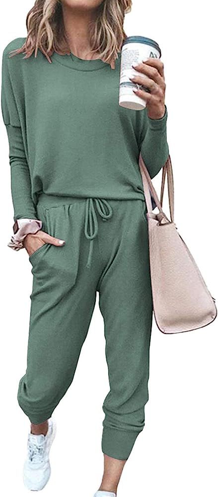 PRETTYGARDEN Women's 2024 Fall Two Piece Outfit Long Sleeve Crewneck Pullover Tops and Long Pants... | Amazon (US)