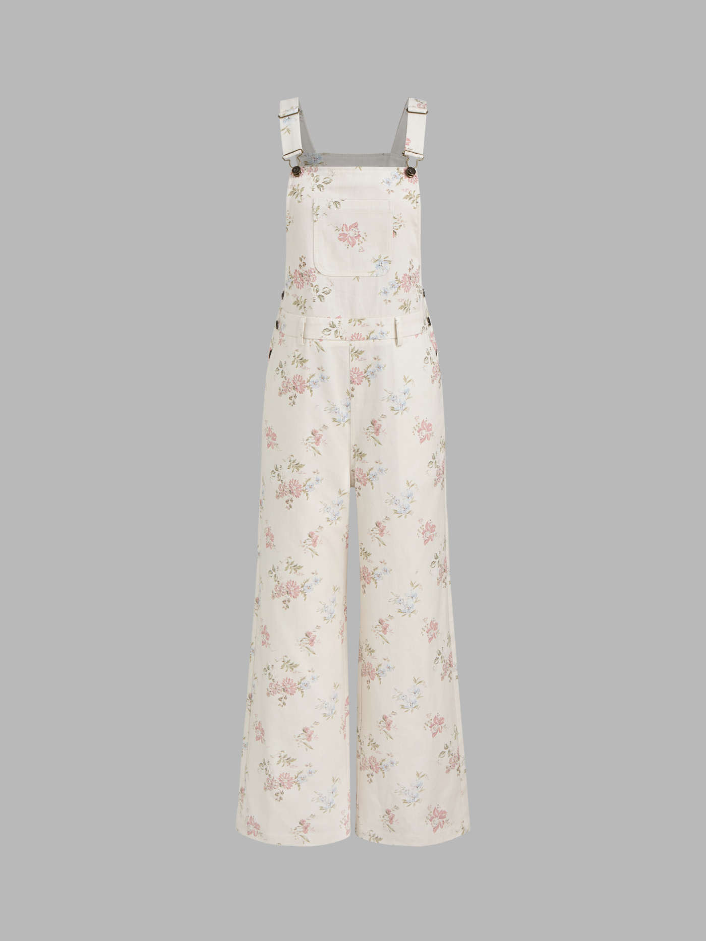 100% Cotton Square Neck Floral Buckle Up Pocket Jumpsuit | Cider
