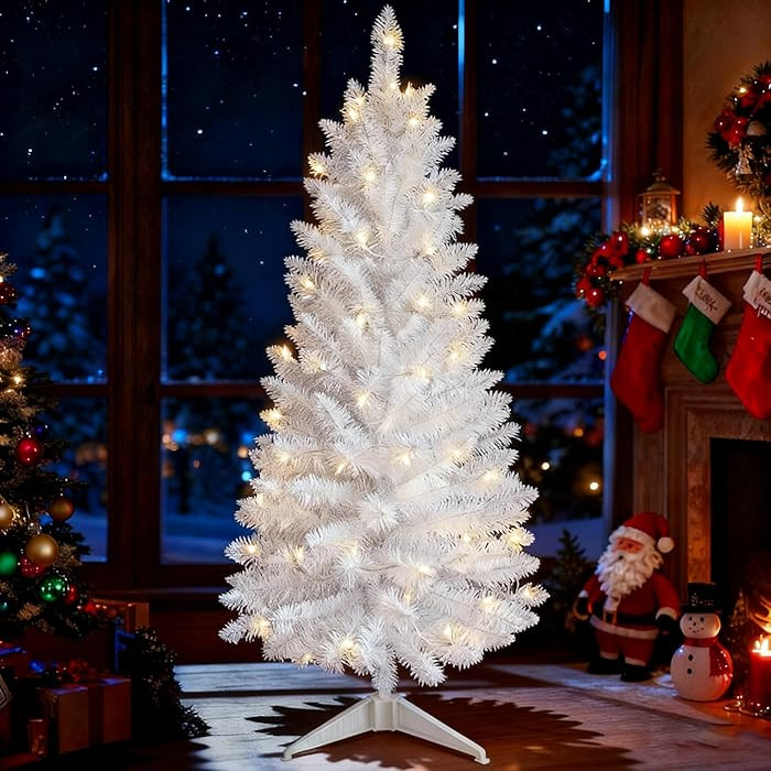 4ft Artificial Full White Christmas Tree with Separate Lights, Not Pre-lit Mini White Tinsel Pine... | Amazon (US)