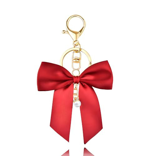YangQian Wine Red Bow Bag Charms for Handbags Purse Keychain Charm for Women Girls Bow Charm Keychain Accessories for Car Keys Backpack Charms with Pearl Ribbon Key Chain | Amazon (US)