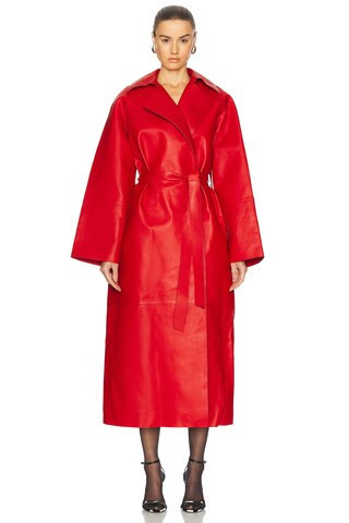 Magda Butrym Long Belted Coat in Red - Red. Size 34 (also in ). | FWRD 