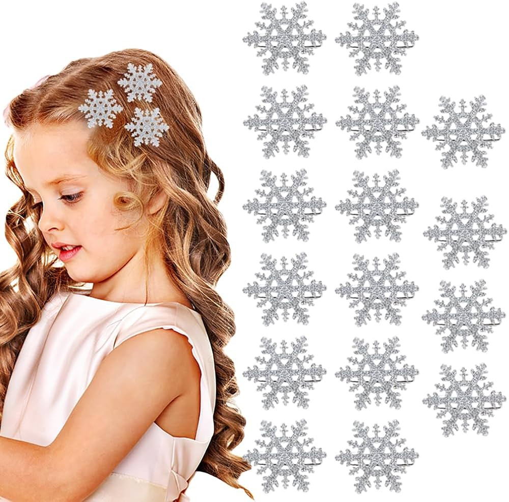 16 Pcs Snowflake Hair Clips Glitter Snowflake Hair Accessories Hairpins for Women Glitter Christm... | Amazon (US)