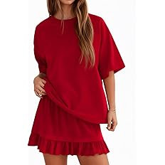 Yousify 2 Piece Skirt Set for Women Summer Vacation Outfits Short Sleeve Crewneck Tops and Casual... | Amazon (US)