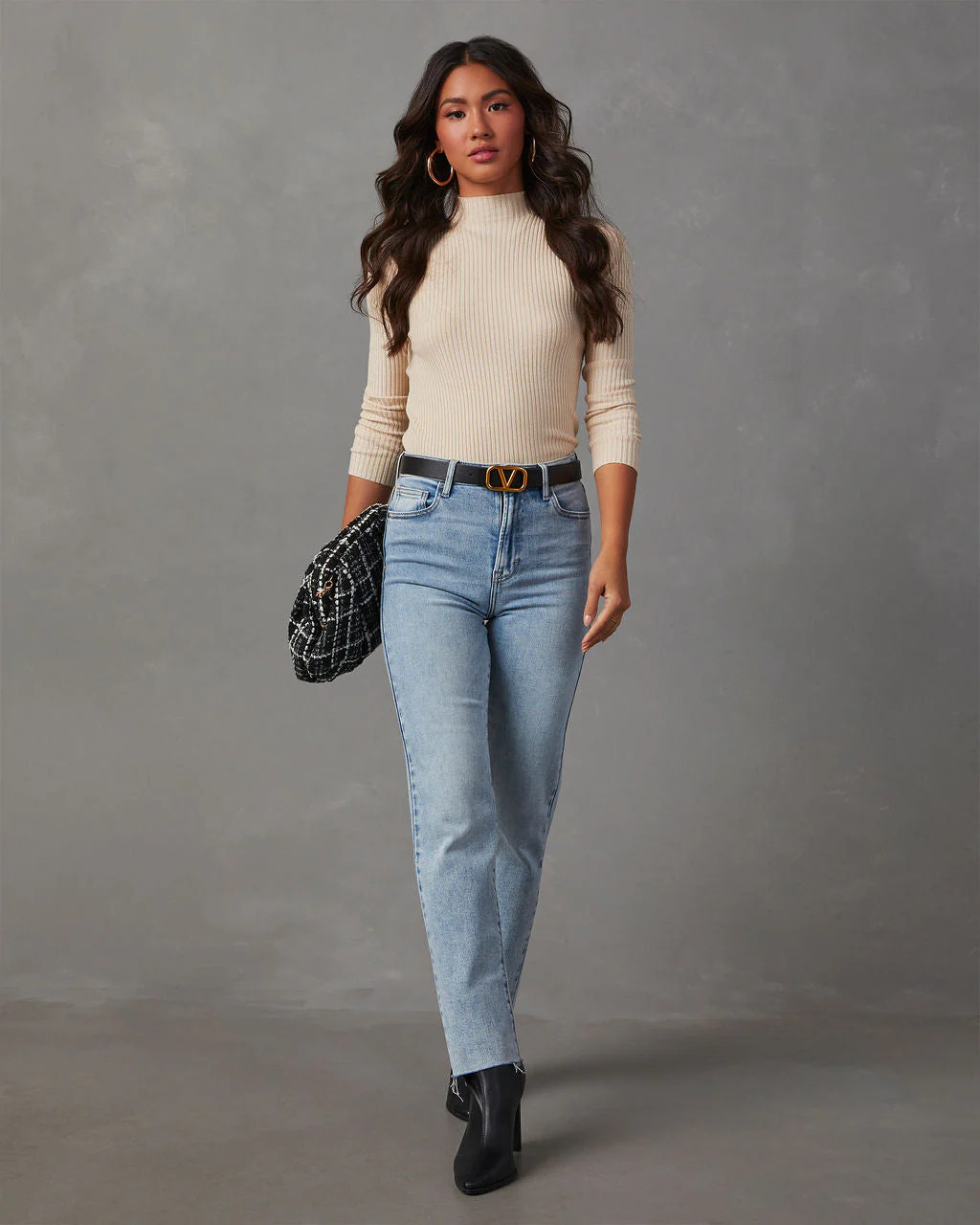 Naomi Ribbed Mock Neck Long Sleeve Top | VICI