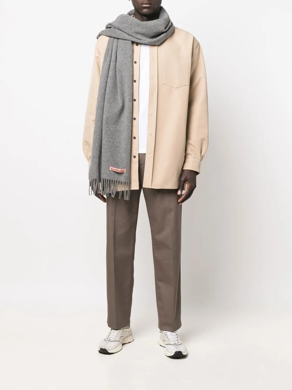 Acne Studios logo-patch frayed-edge Scarf - Farfetch | Farfetch Global