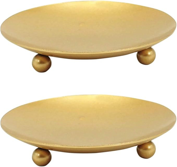 YYaaloa 2 Pack Gold Decorative Iron Plate Candle Holder 4.33'' Candle Stand Candle Plate for LED ... | Amazon (US)