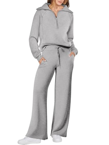 ANRABESS Women 2 Piece Outfits Sweatsuit Oversized Sweatshirt Sweatpants Tracksuit Sweat Lounge Matching Set 2024 Fall Trendy Light Grey Large | Amazon (US)