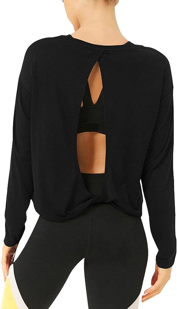 Bestisun Long Sleeve Workout Shirts Yoga Dance Tops Open Back Athletic Clothes for Women | Amazon (US)