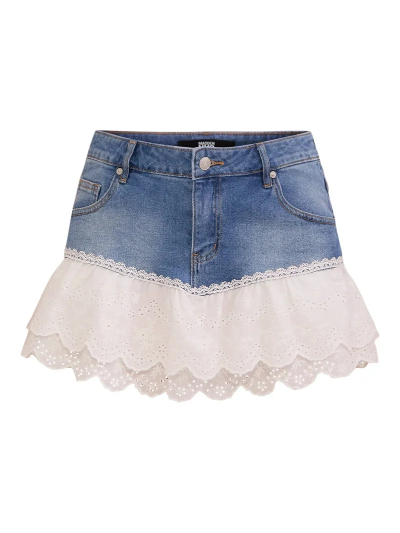 Madden NYC Women's Eyelet Trim Denim Skirt, Sizes XXS-XXL | Walmart (US)