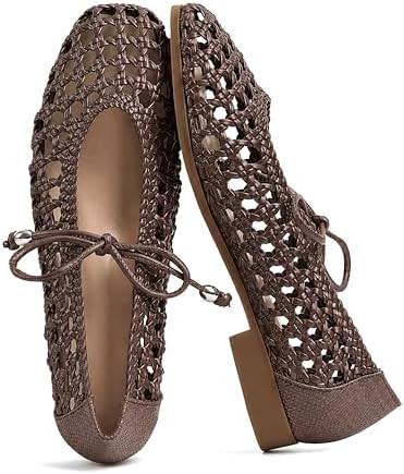 SOVANYOU Womens Ballet Flats Mesh Mary Janes Woven Flats Square Toe Strap Ballerina Flat Comforta... | Amazon (US)