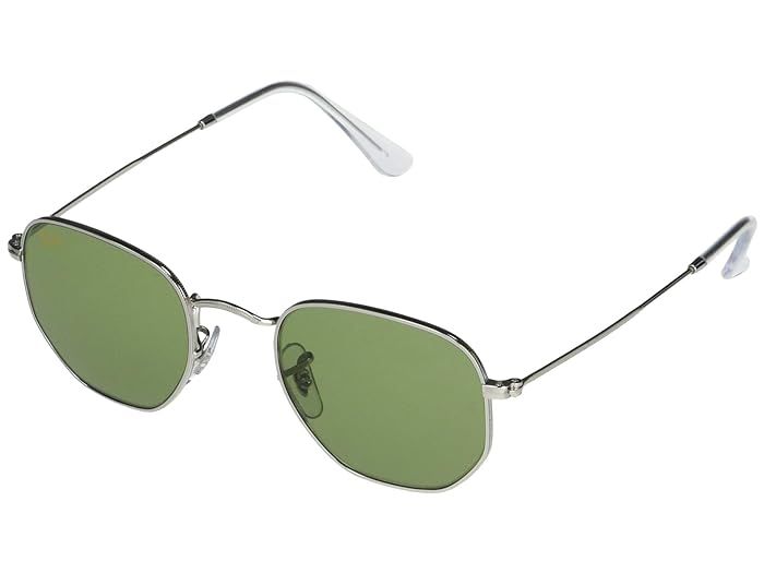 Ray-Ban RB3548 Round Metal Sunglasses 48 mm (Silver/Bottle Green) Fashion Sunglasses | Zappos
