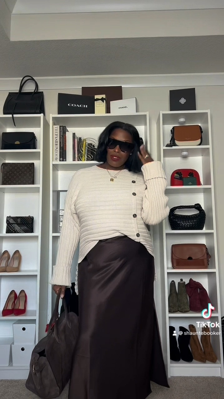 Styling this chocolate brown slip skirt!!!

#LTKMidsize #LTKSeasonal #LTKOver40