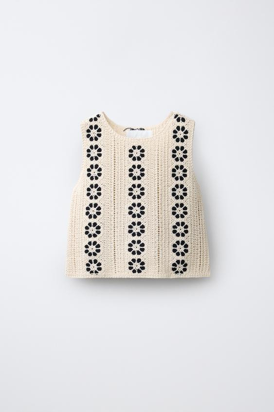 CROCHET FLORAL KNIT TOP | Zara US