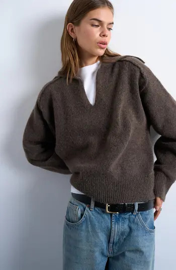 Topshop Johnny Collar Sweater in Brown at Nordstrom Rack, Size Small | Nordstrom Rack