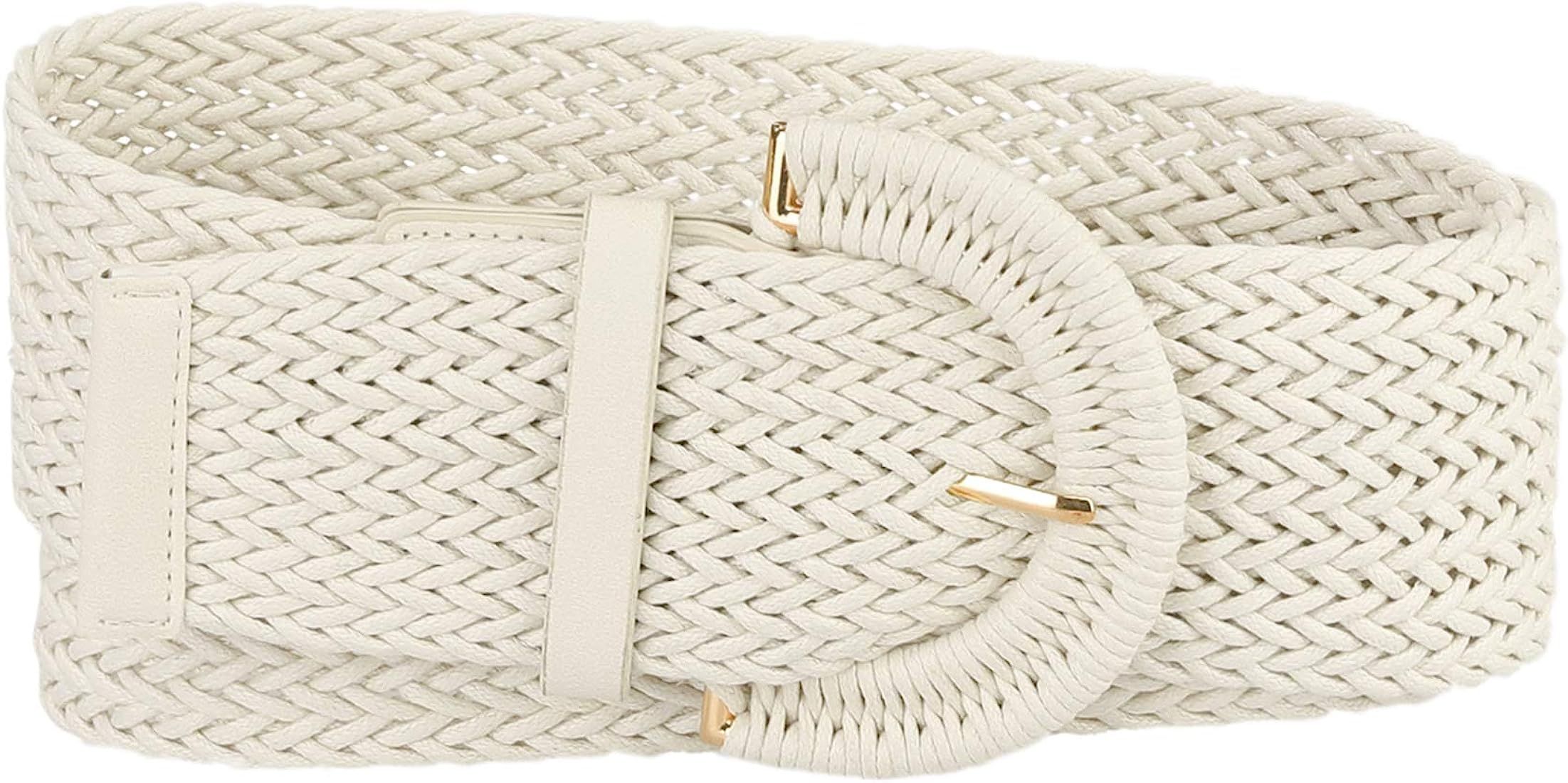 Allegra K Womens Wide Woven Waist Belts Braided Belts for Dress Chunky Buckle | Amazon (US)