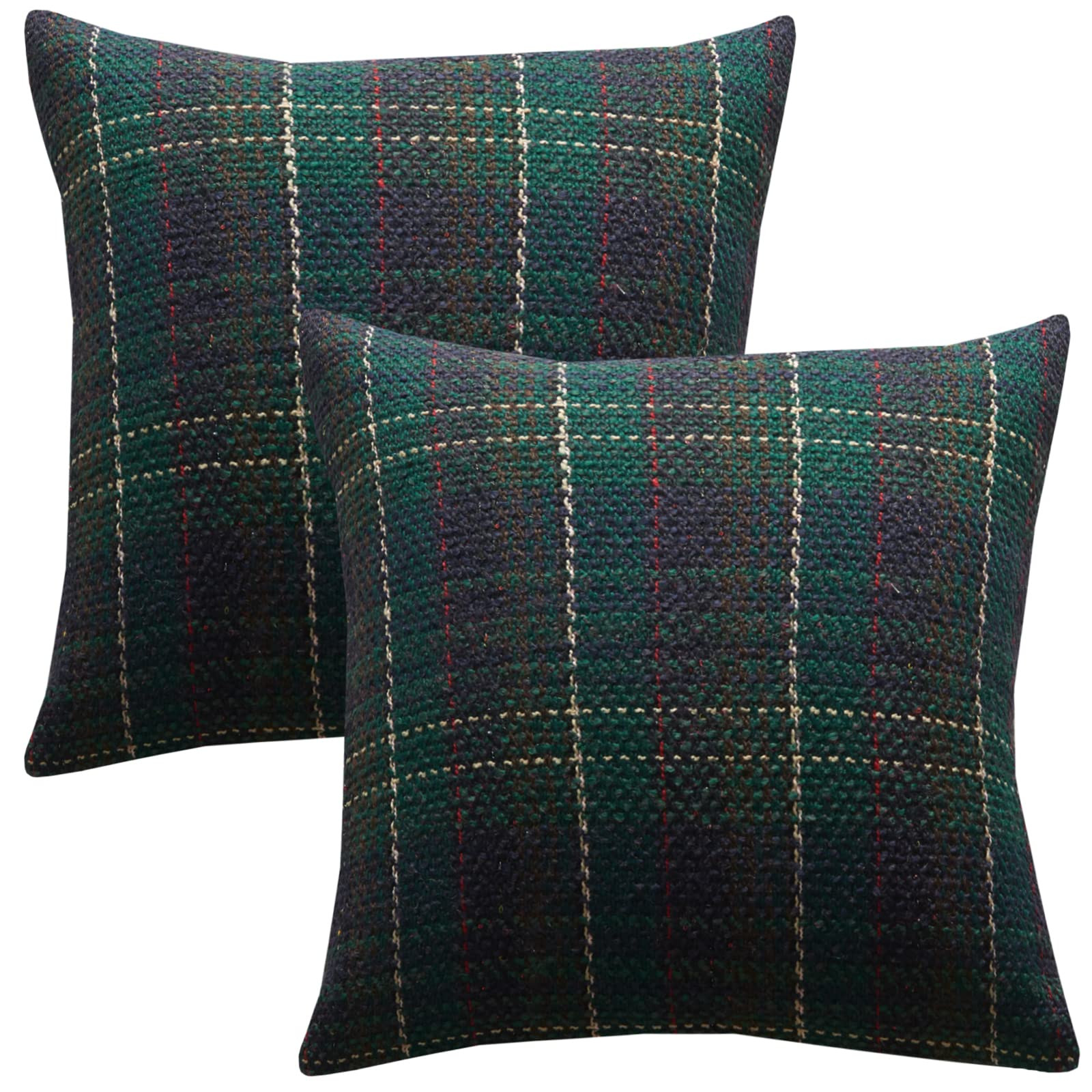 Green Plaid Pillow Covers 20x20 inch Set of 2 Knitting Tartan Pillow Cases Winter Xmas Farmhouse ... | Amazon (US)