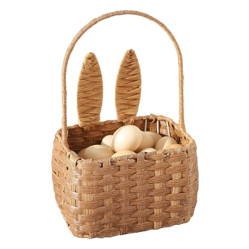 Easter Basket with Handle Kids Bunny Easter Baskets Rabbit Harvest Flower Girl Hunt Toy Mini Picnic Wine Woven Baby boy Fruit Birthday Organizer Egg Dorothy Cute Cookies Beach Storage | Amazon (US)