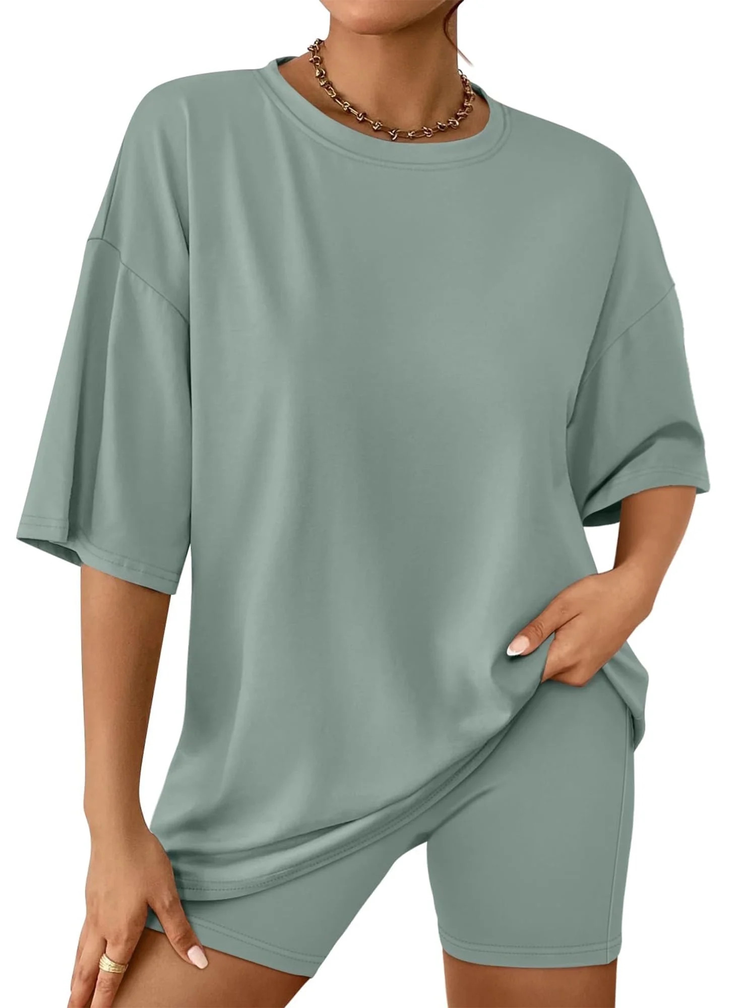 SUNBS 2 Piece Outfit for Women Lounge Sets Oversized Tshirts Matching Biker Short Summer Clothing... | Walmart (US)