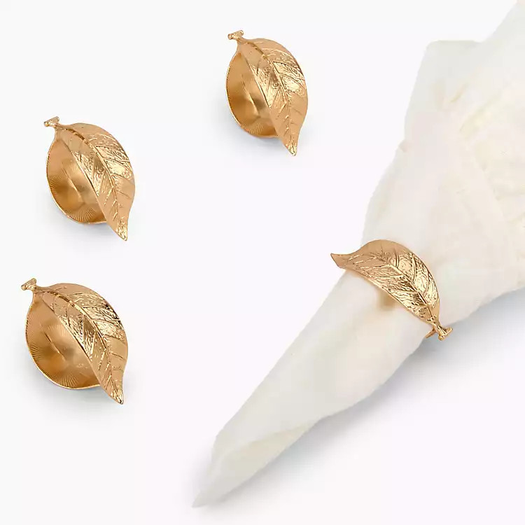 Gold Leaf Shaped Napkin Rings, Set of 4 | Kirklands
