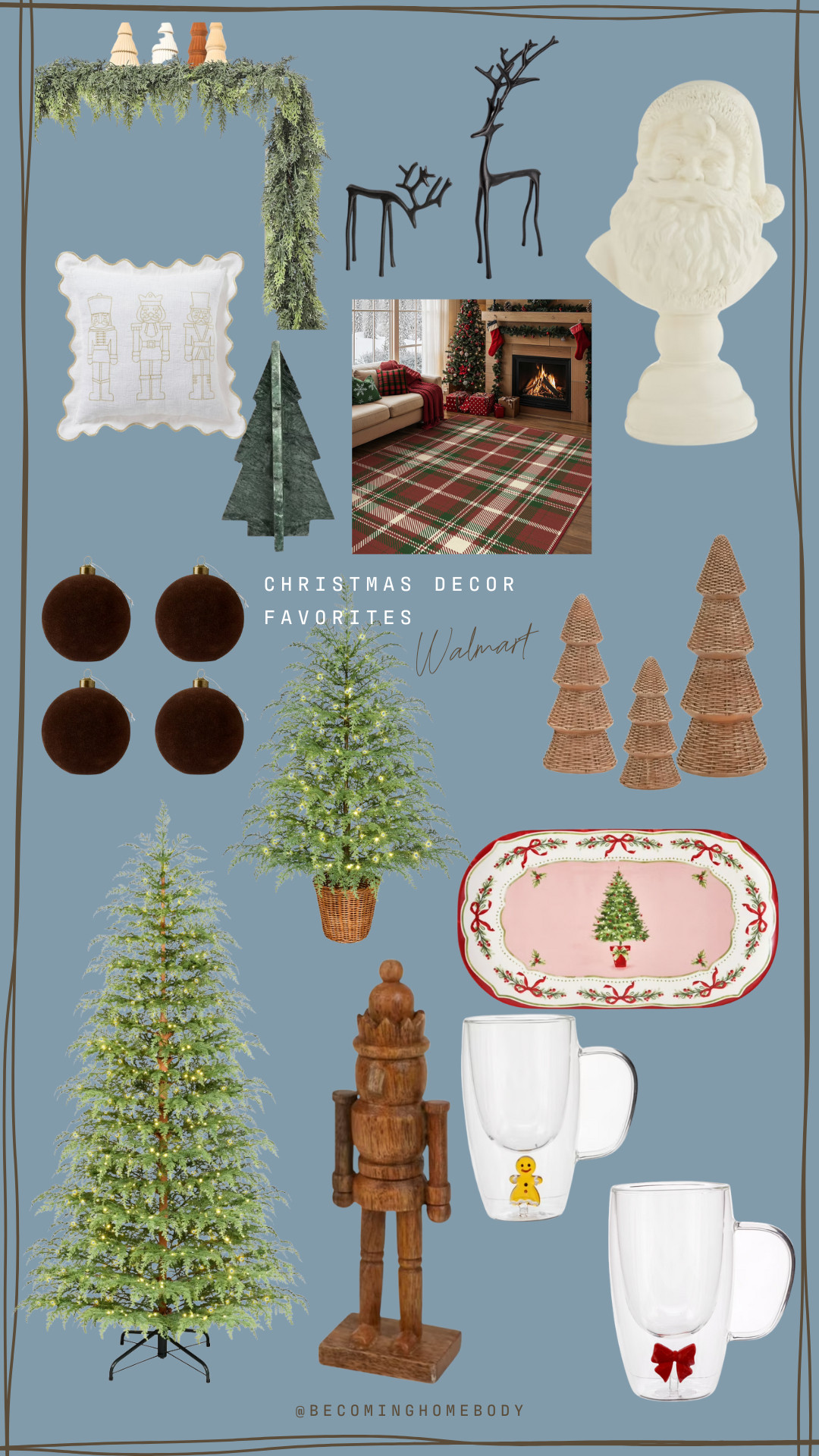Walmart christmas decor, affordable christmas decorations, cozy holiday home, walmart holiday finds, nutcracker decor, reindeer statues, woven christmas trees, plaid christmas rug, christmas pillows walmart, santa decor, rustic christmas decorating ideas, timeless christmas home, holiday decorating inspiration 

 #LTKHoliday #LTKSeasonal #LTKHome