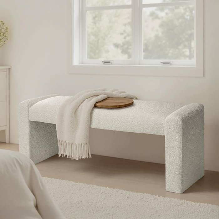 47" End of Bed Bench, Modern Fabric Upholstered Entryway Bench, Footrest Stool Accent Bench with ... | Amazon (US)