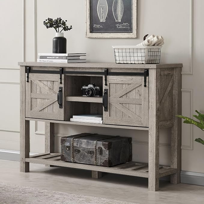 OKD Entryway Table with Sliding Barn Doors, 46" Farmhouse Console Table with Storage Shelf, Rusti... | Amazon (US)