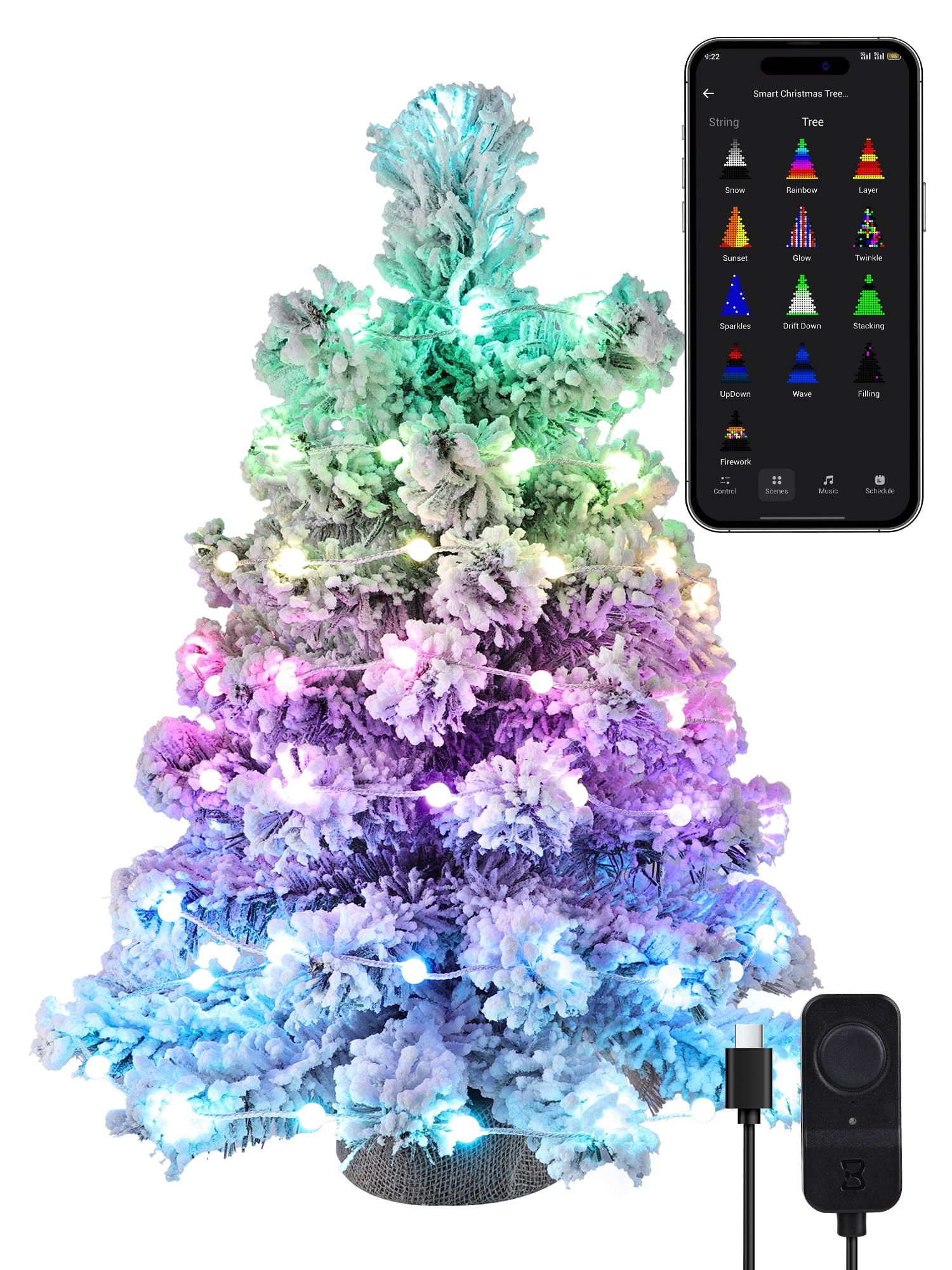 Brizled Snow Flocked Smart Christmas Tree, 22.8in Mini Christmas Tree with 100 LED RGB Lights, Ap... | Amazon (US)