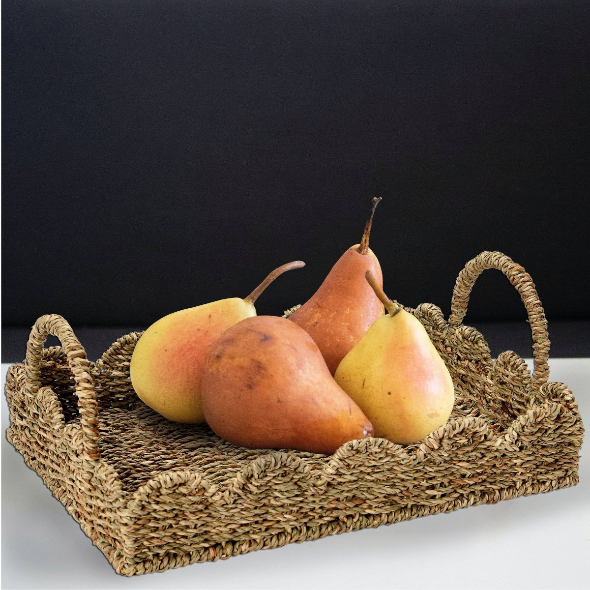 Household Essentials Tray with Scalloped Edge Seagrass: Multicolored Wicker Decorative Basket Tra... | Target