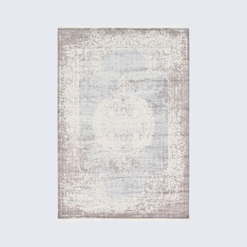 Coeur Power Loom Gray/Light Blue/Ivory Area Rug | Wayfair North America