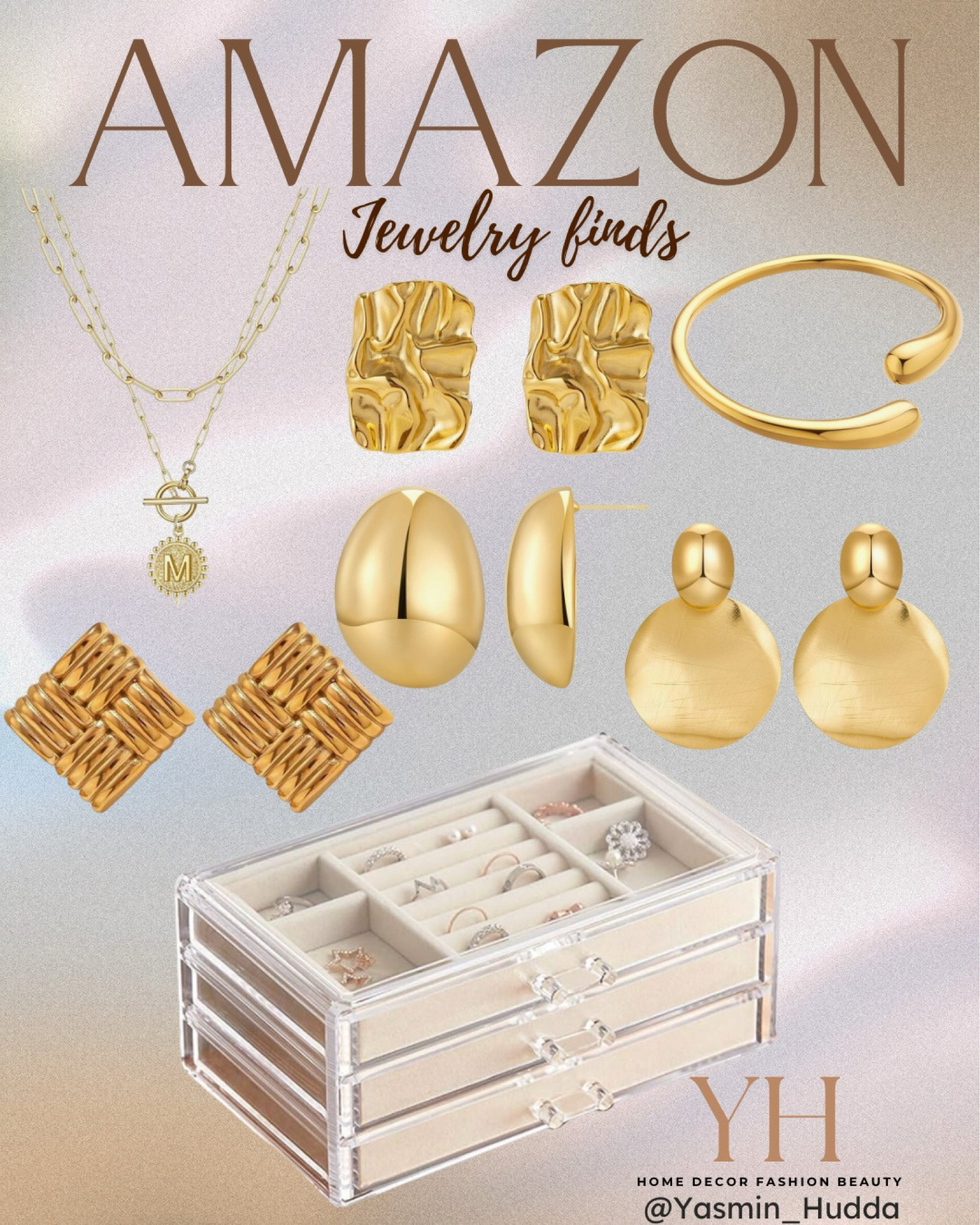 Amazon Jewelry finds 
Chunky gold earrings 
Teardrop cuff
Initial necklace
Jewelry box
Amazon finds
Gold jewelry from Amazon

#LTKFindsUnder50 #LTKStyleTip #LTKSaleAlert
