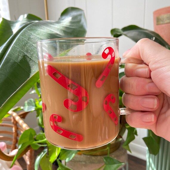 Candy Cane Glass Coffee Mug  Glass Coffee Cup  Christmas Mug | Etsy | Etsy (US)