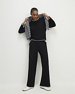 Black Whipstitch Cosy Wide Leg Joggers | River Island UK & IE