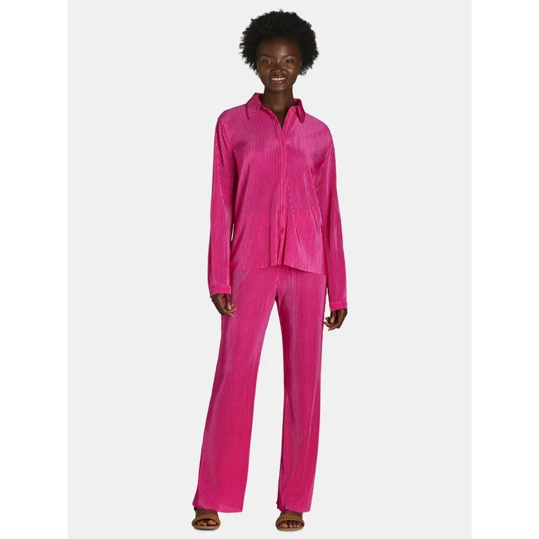 Nine.Eight Women's and Women's Plus Plisse Pleat Shirt and Pants Set, 2-Piece, Sizes XS-4X - Walm... | Walmart (US)