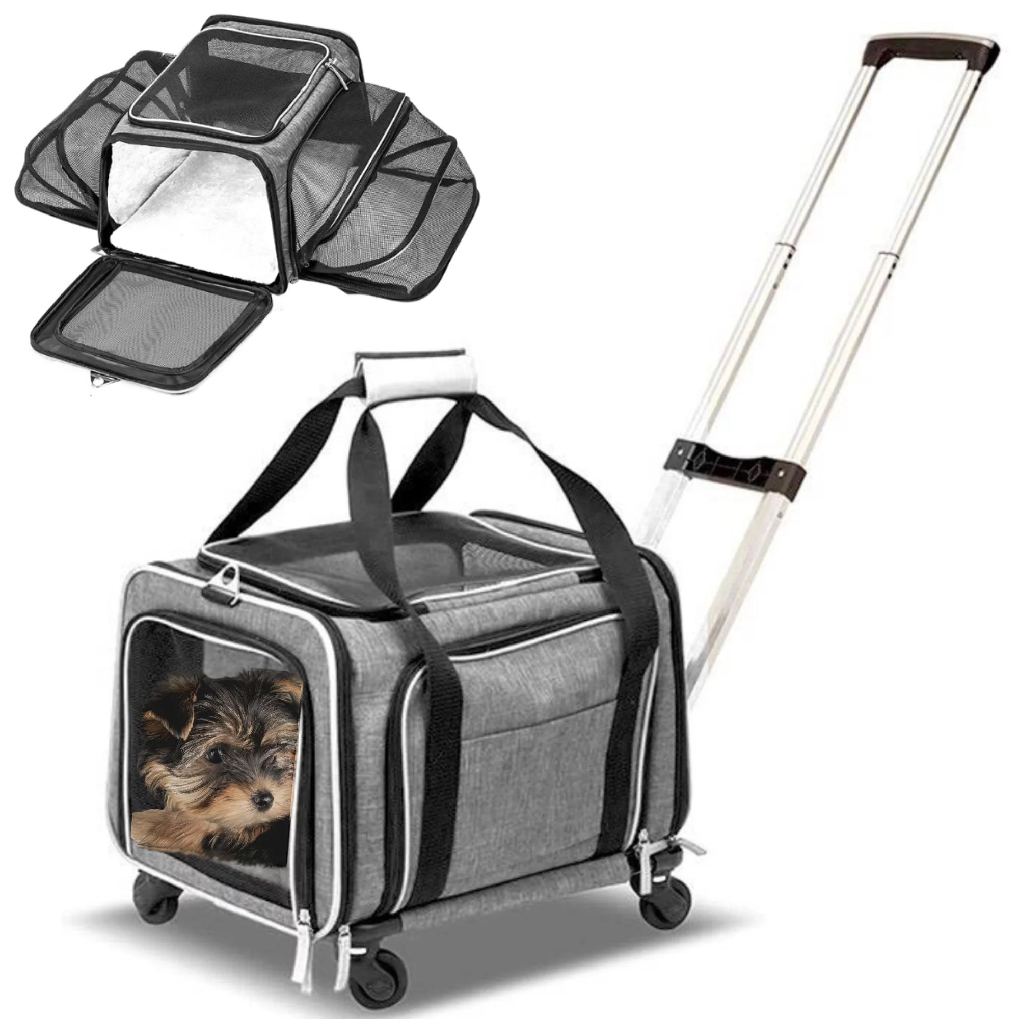 RUFF LIFE Airline Approved Expandable Premium Pet Carrier on Wheels- Two Sided Expandable Rolling... | Walmart (US)