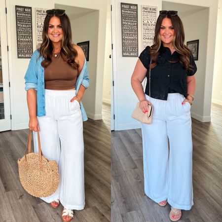 White pants, linen pants, wide leg pants, spring outfit, travel outfit, vacation outfit, midsize, size 12, size 14, Abercrombie 

Size large long (I’m 5’8 and my natural waist is up high - that’s where I like to wear them!)

#LTKmidsize #LTKstyletip #LTKSeasonal