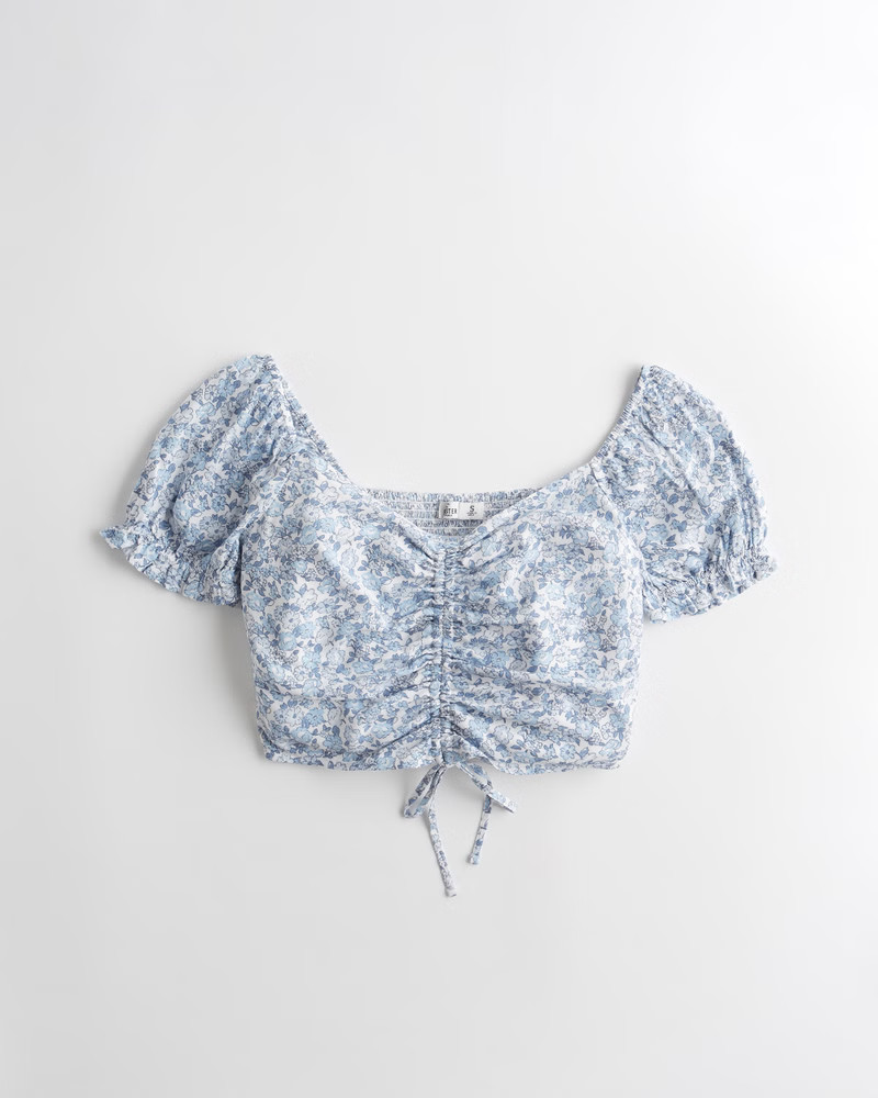 Girls Cinch Puff-Sleeve Crop Top from Hollister | Hollister (US)