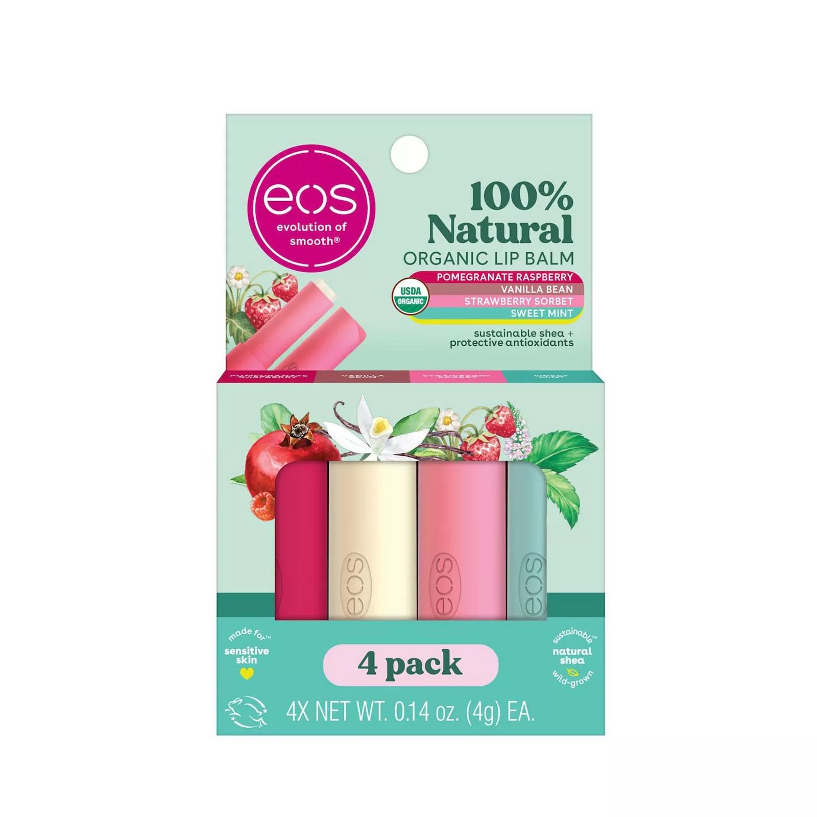 EOS 100% Natural & Organic 4-Pack Lip Balm, Size: 4 CT | Kohl's