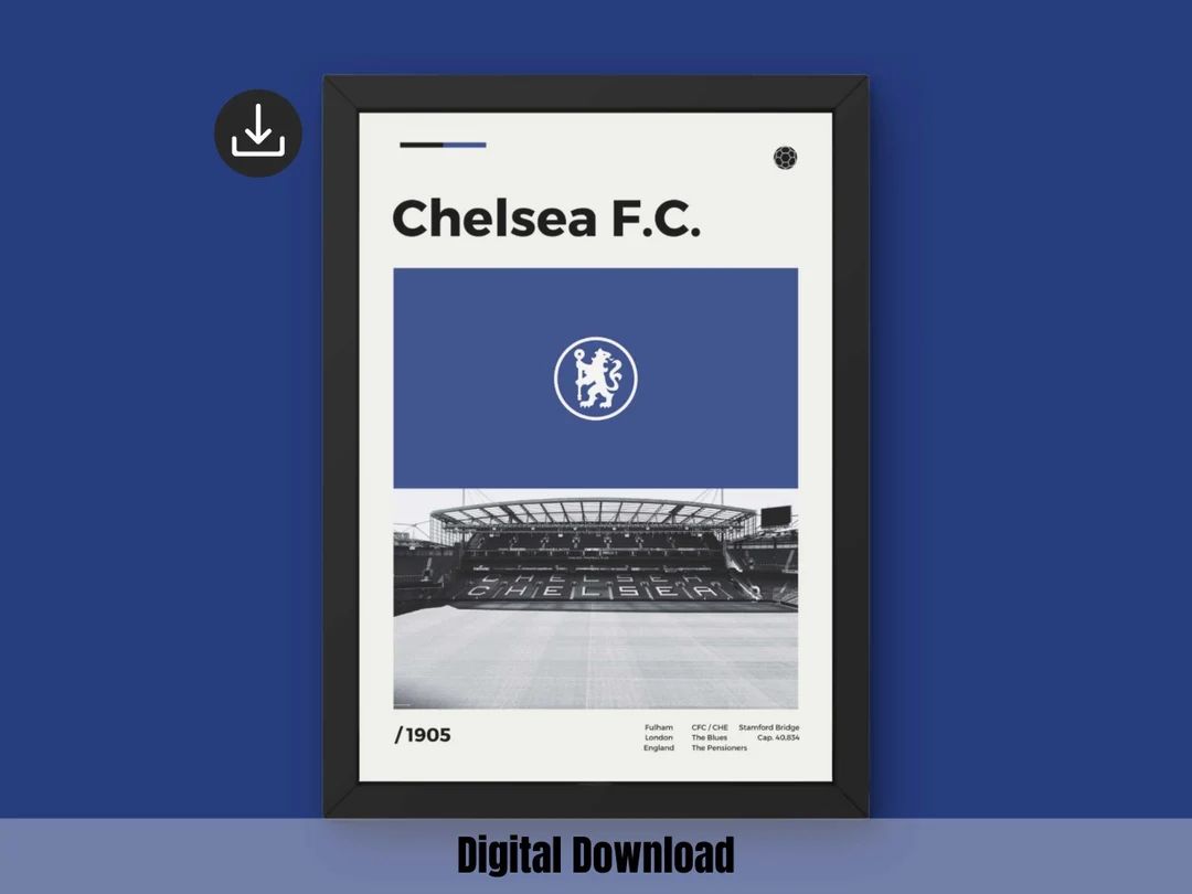 Chelsea FC Poster Stadium Minimal Mid Century Modern Wall Print Sports digital Download - Etsy | Etsy (US)
