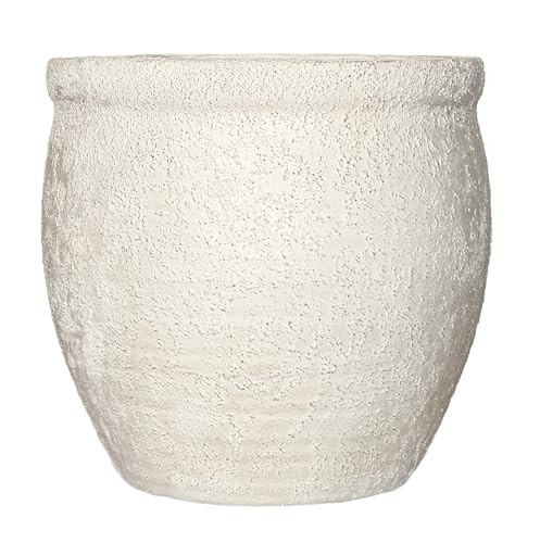 Haispring 12" Dia Fiberstone Planter – Modern Farmhouse Indoor/Outdoor Flower Pot, Beige Container with Grainy Matte Texture & Built-in Drainage Hole | Decorative Pot for Patio, Porch, Garden | Amazon (US)