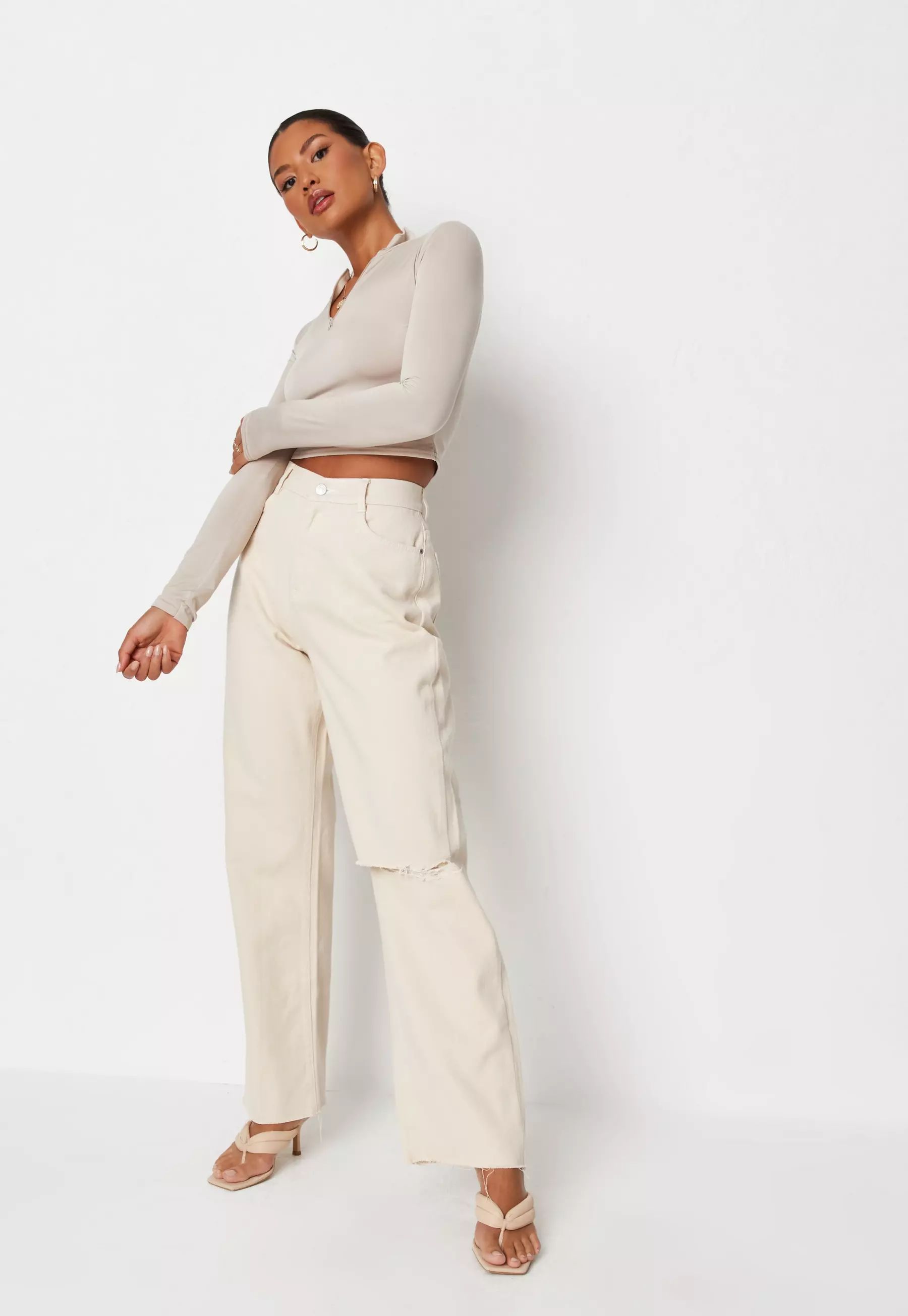 Missguided - Sarah Ashcroft x Missguided Cream Washed Baggy Boyfriend Jeans | Missguided (US & CA)