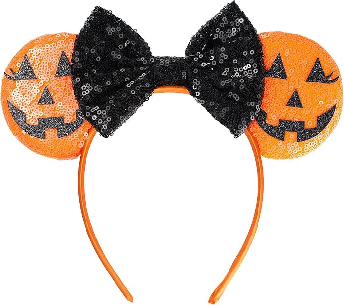 JIAHANG Halloween Mouse Ears Headband Sequin Bow Pumpkin Hair Hoop, Party Decoration Headwear Hai... | Amazon (US)