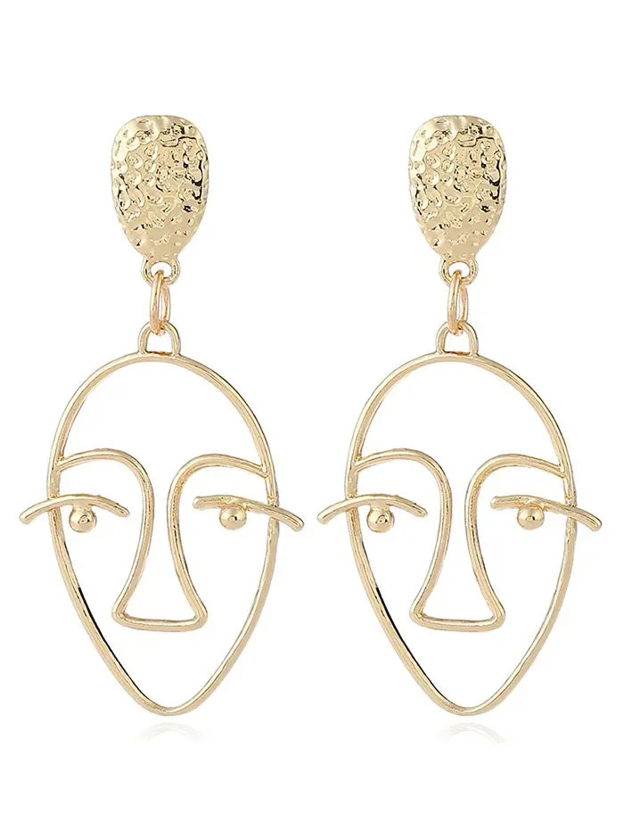 Face Geometric Hollow Design Stud Earrings | Rosegal US