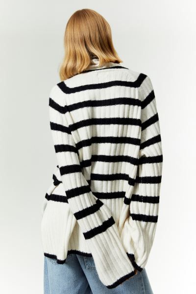Rib-knit Turtleneck Sweater - White/striped - Ladies | H&M US | H&M (US + CA)