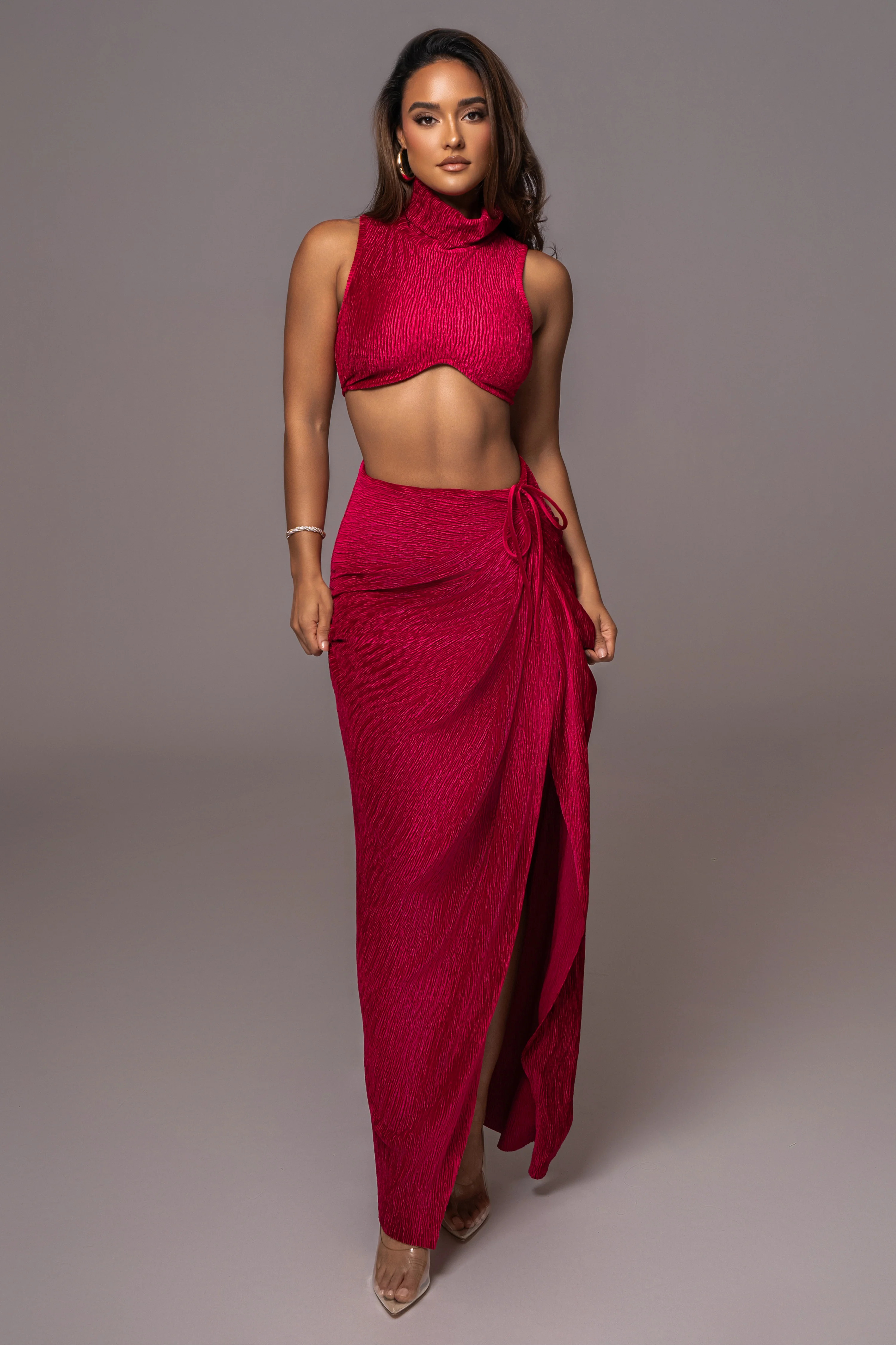 Red Chosen One Velvet Skirt Set | JLUXLABEL