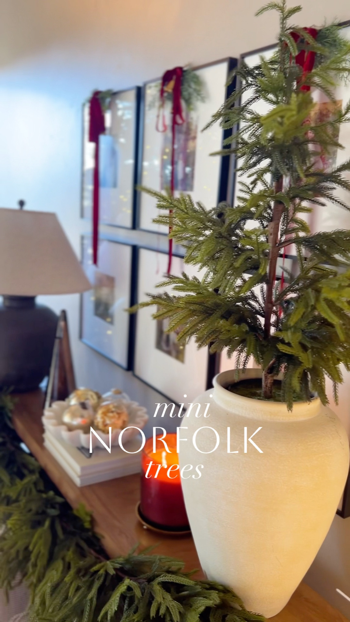 Mini Norfolk Christmas trees! 

Christmas decorating 
Christmas decor 
Console table 
Christmas console table 

#LTKSeasonal #LTKHome #LTKHoliday