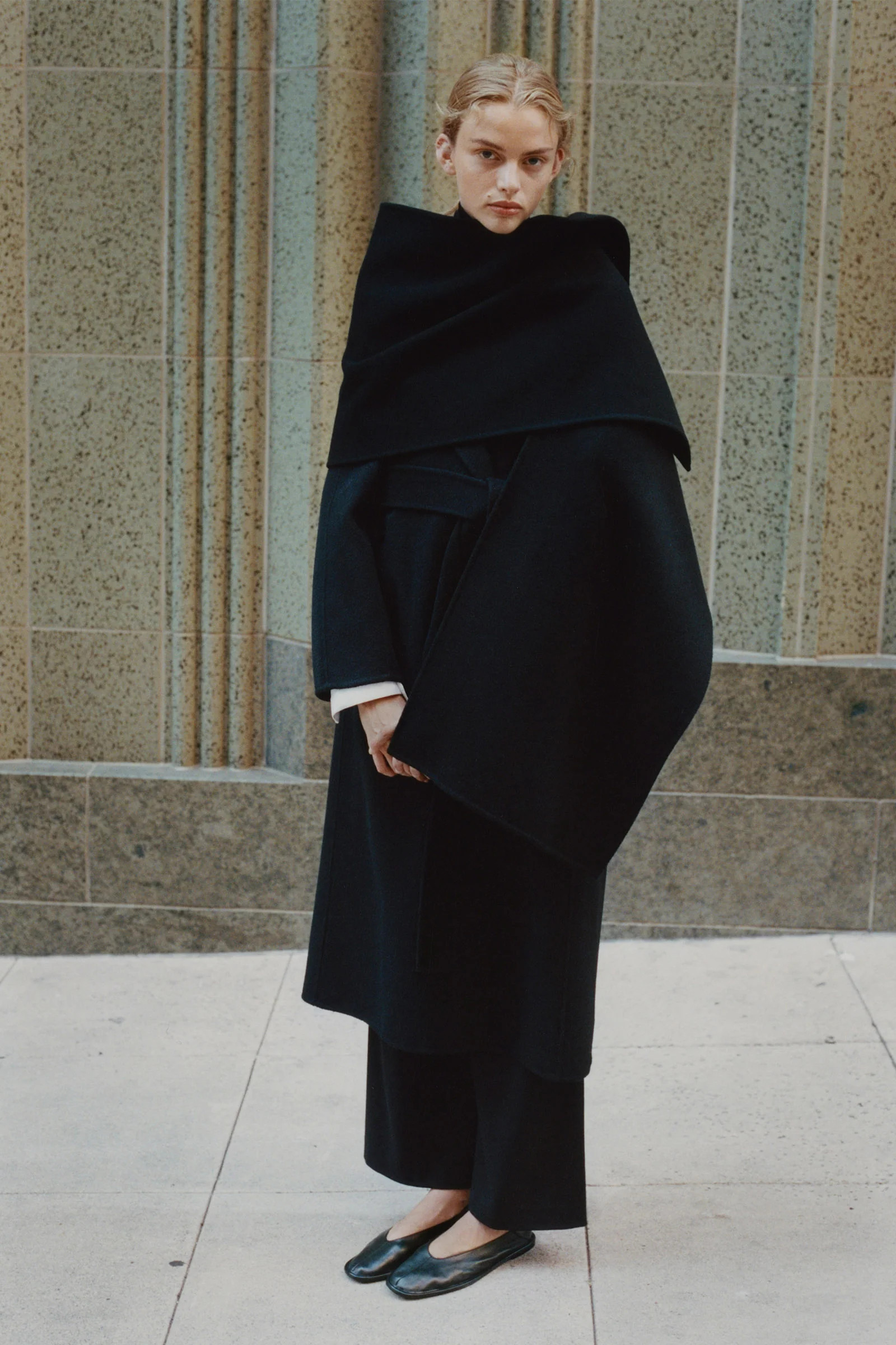 Wool & Cashmere Blend Grand Scarf Coat in Black | Rue Sophie | Rue Sophie
