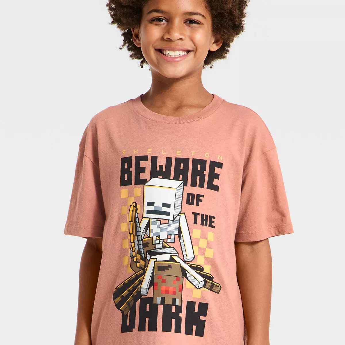 Boys' Minecraft Beware of the Dark Short Sleeve Graphic T-Shirt - Brown XS | Target
