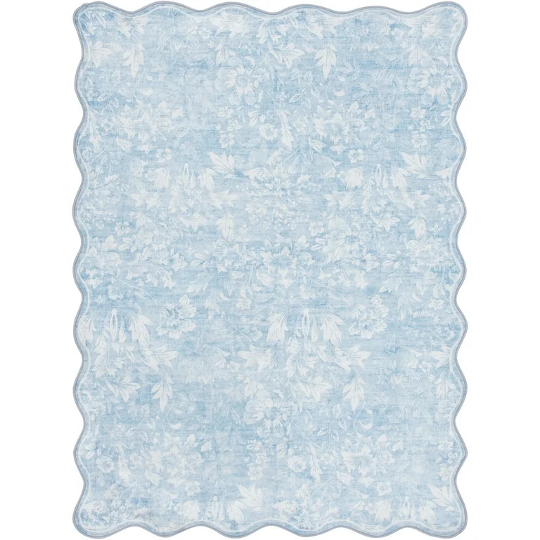 Mainstays 4'x5'6" Blue Feather Faux Fur Scalloped Indoor Accent Rug | Walmart (US)