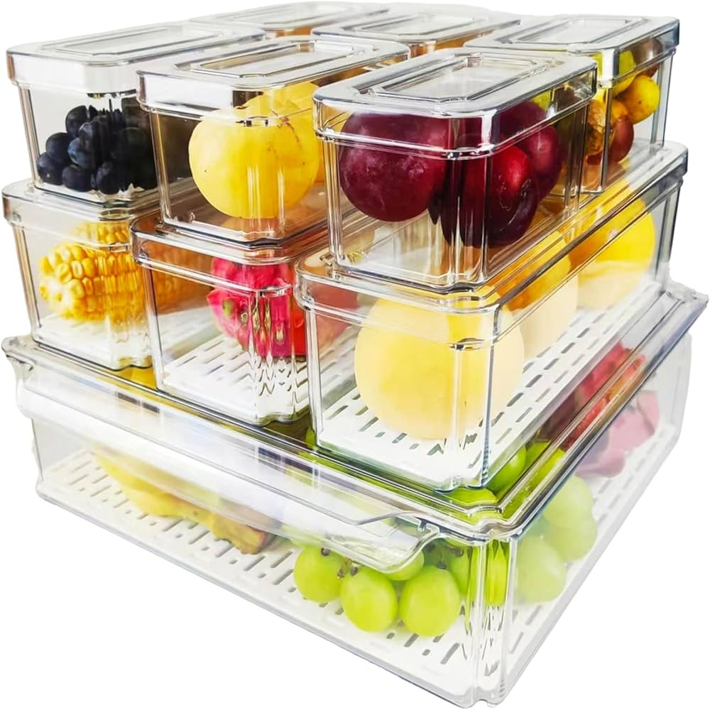 Yustuf 10-pack Clear Stackable Refrigerator Organizer Bins with 4 liners, Plastic Pantry Organiza... | Amazon (US)