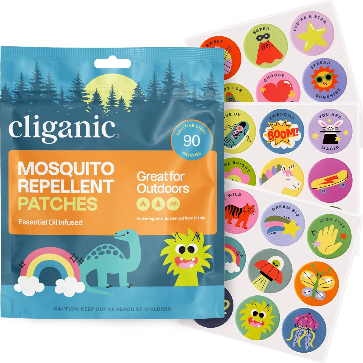 Cliganic Mosquito Repellent Stickers (90 Pack) - Positive Vibes Patches for Kids, Natural DEET-Fr... | Amazon (US)